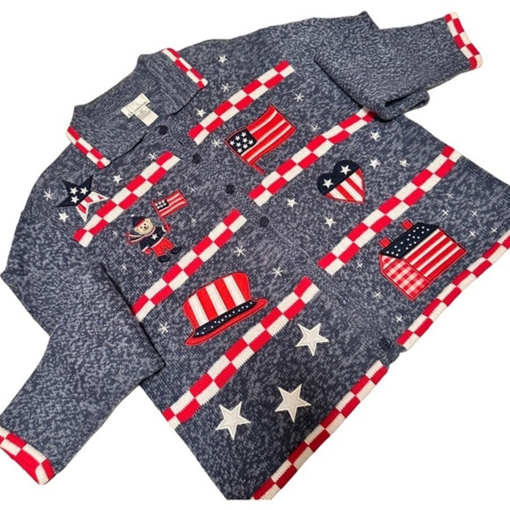 New 80’s Vintage Patriotic Olympics USA Long Sleeve Cardigan Sweater